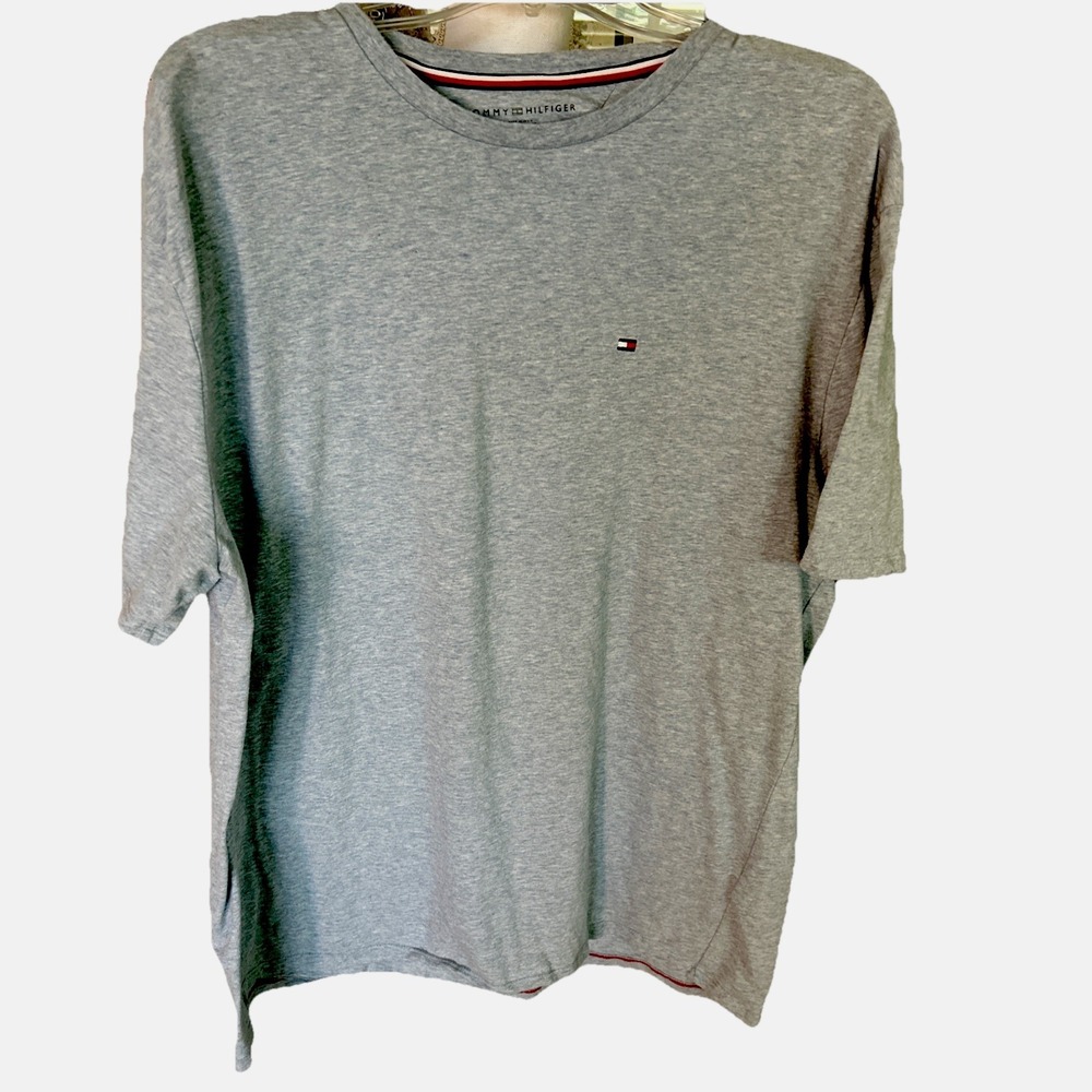 Tommy Hilfiger Men's Classic Fit Crew Neck Flag Cotton T-Shirt Heather‎ Blue XL